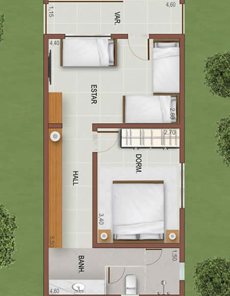 Planta baixa do Chalé com 40m²